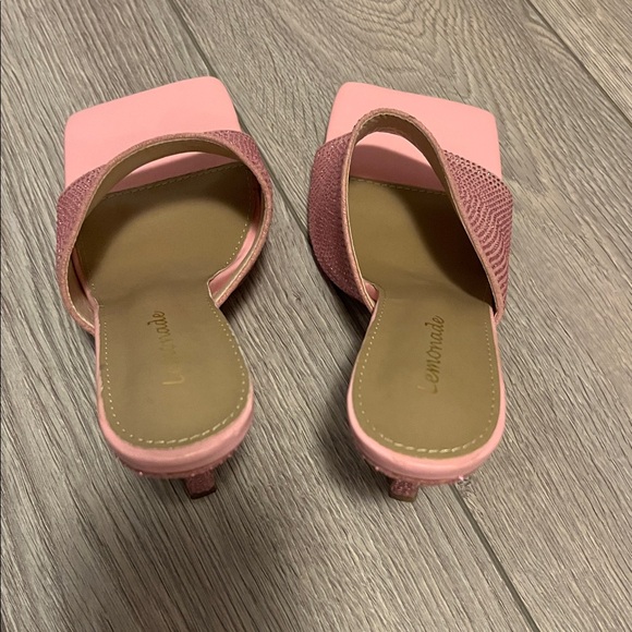 LEMONADE Pink Rhinestone Square Toe Mule Heels Size 9 - Picture 6 of 9